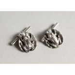 A PAIR OF SILVER FROG AND LILY PAD CUFF LINKS