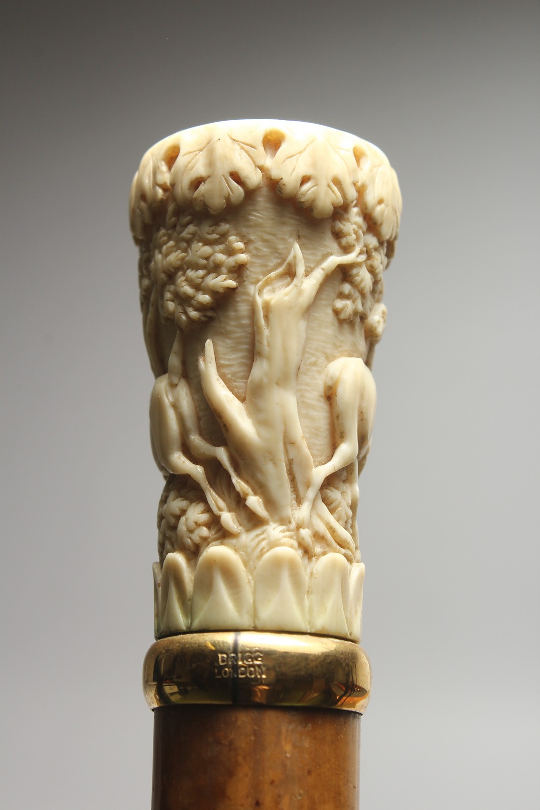 A 19TH CENTURY EUROPEAN WALKING CANE with carved ivory handle, deer in a landscape by BRIGG, LONDON. - Image 4 of 9