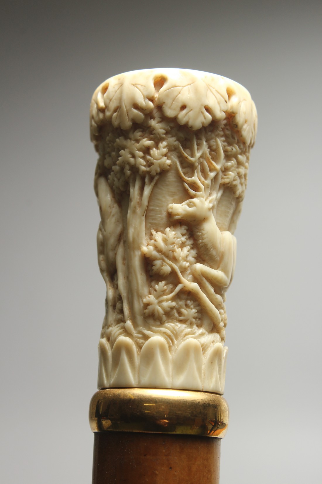 A 19TH CENTURY EUROPEAN WALKING CANE with carved ivory handle, deer in a landscape by BRIGG, LONDON. - Image 2 of 9