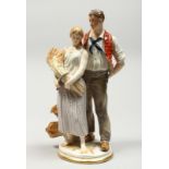 A GOOD MEISSEN PORCELAIN GROUP DEPICTING HARVEST, a pair of standing figures, a man beside a woman