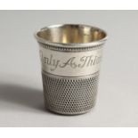 A LARGE SILVER THIMBLE "Only a Thimble Full" 1.75ins