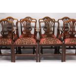 A VERY GOOD SET OF EIGHT HEPPLEWHITE MAHOGANY DINING CHAIRS, two with arms, with pierced vase