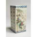 A CHINESE REPUBLICAN STYLE SQUARE SHAPE PORCELAIN BRUSH POT, painted with birds and calligraphy 5.
