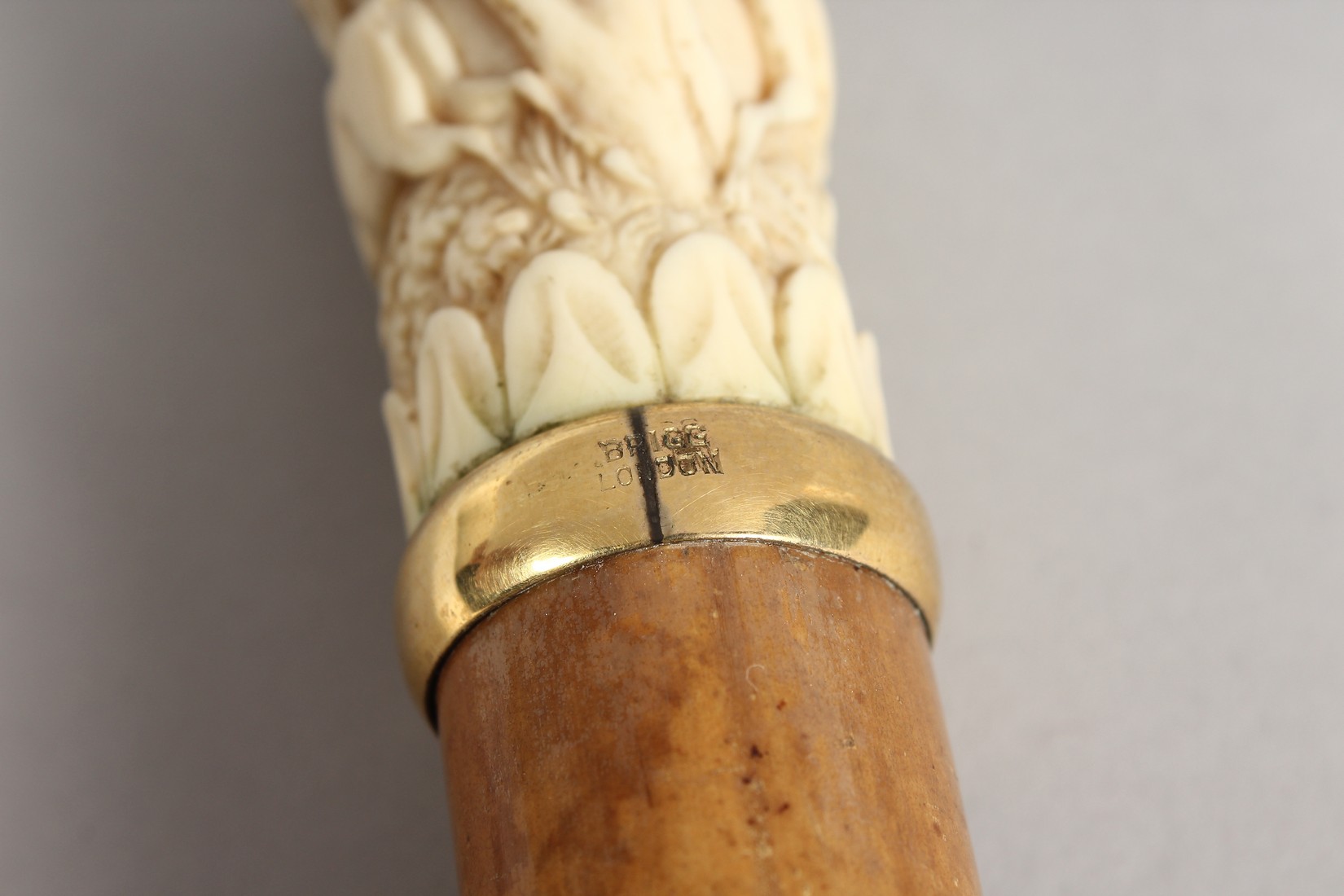 A 19TH CENTURY EUROPEAN WALKING CANE with carved ivory handle, deer in a landscape by BRIGG, LONDON. - Image 7 of 9