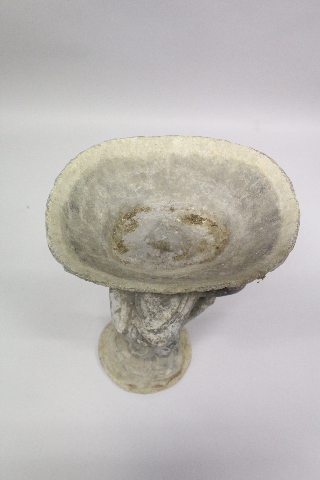 AN 18TH CENTURY LEAD BIRD BATH as a cupid holding a bowl. - Image 2 of 3