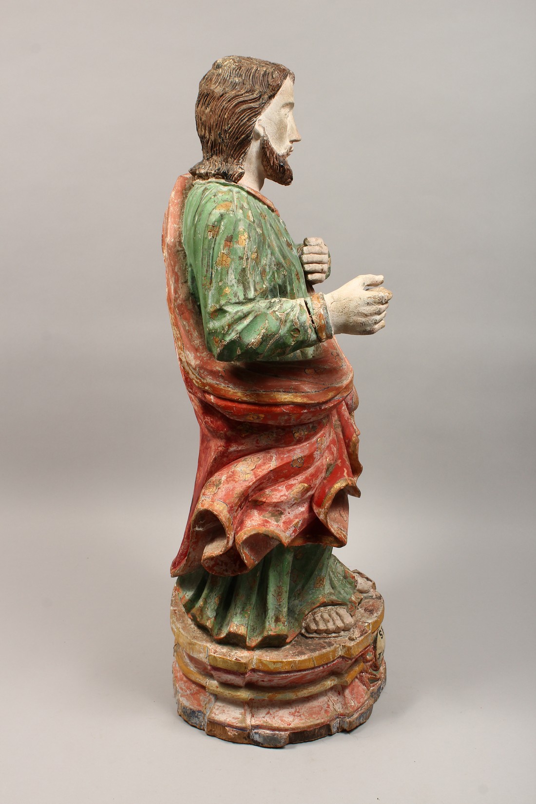 A 17TH - 18TH CENTURY CARVED WOOD FIGURE OF JOSEPH 29ins high. - Image 5 of 5