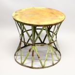 A VERY UNUSUAL METAL PAINTED CIRCULAR CIRCUS STAND for an elephant 2ft 3ins diameter, 2ft high