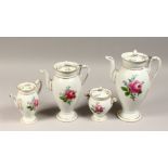 A MEISSEN FOUR PIECE PORCELAIN COFFEE SERVICE, comprising coffee pot, hot water jug, milk jug and