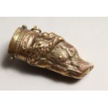 A BRASS SPORTING DOG'S HEAD VESTA 2.5ins long.