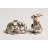TWO NOVELTY SILVER RABBITS