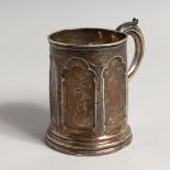 A VICTORIAN SILVER GOTHIC DESIGN CHRISTENING MUG London 1867, maker R P & G B