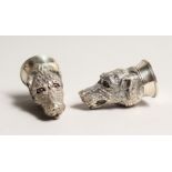 A PAIR OF STERLING CAST SILVER HUNTING DOG SALT AND PEPPER.