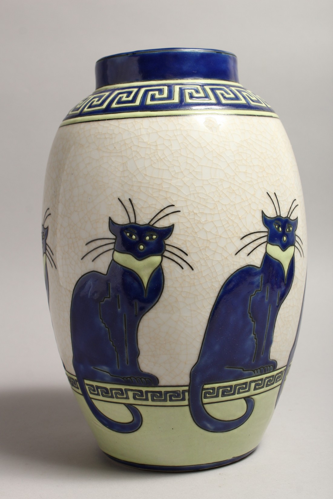 AN ART DECO DESIGN VASE with blue cats. - Image 2 of 5