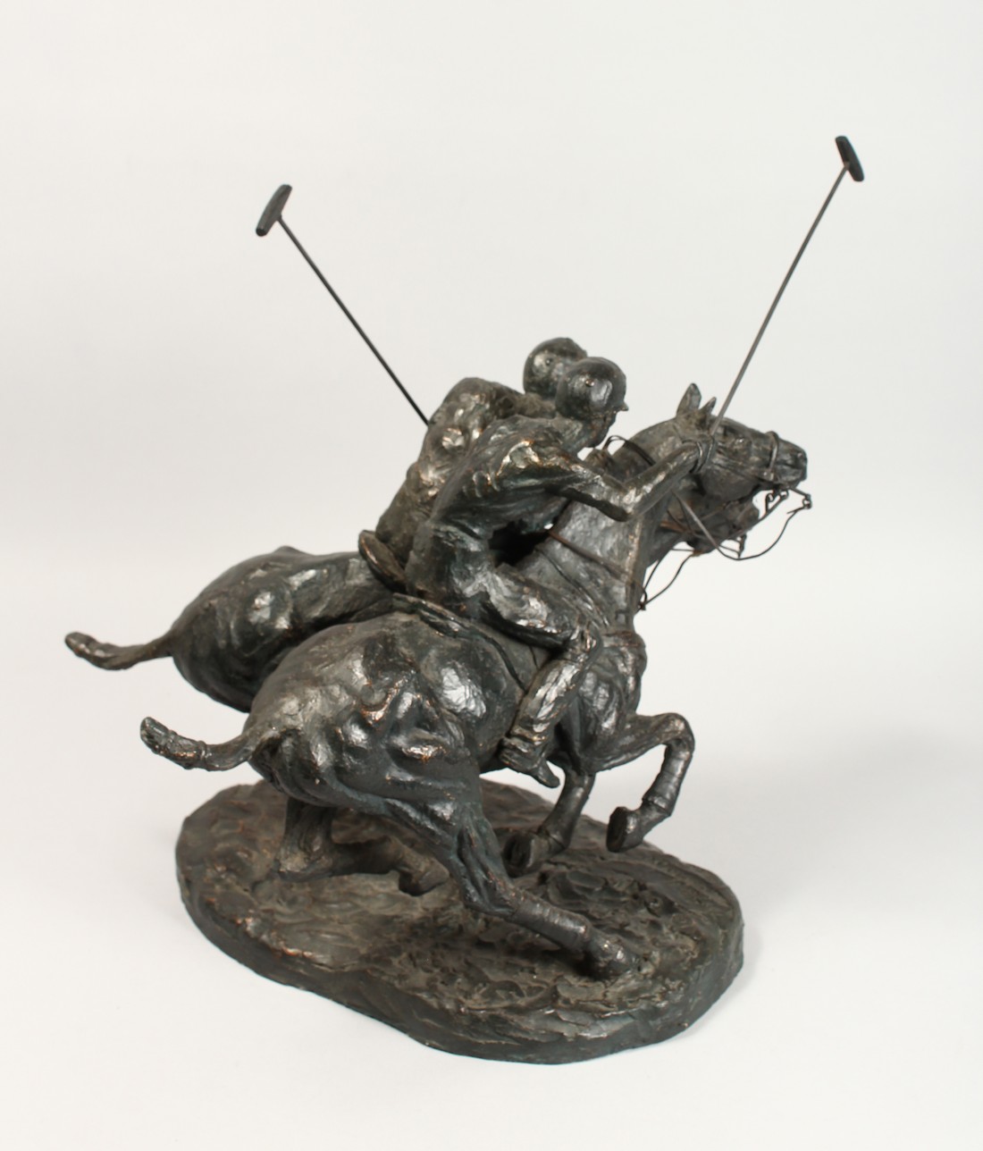 A BRONZE RESIN GROUP,two polo players on horse back in action 14ins high - Image 4 of 4