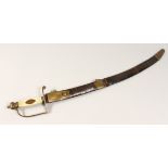 A VERY GOOD IVORY HANDLED SWORD in a leather scabbard.