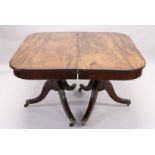 A GOOD GEORGE III MAHOGANY DOUBLE PILLAR DINING TABLE WITH TWO LOOSE LEAVES, reeded edge, turned