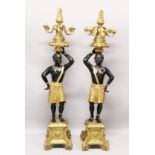 A SUPERB LARGE PAIR OF 19TH CENTURY STANDING NUBILE FIGURE CANDELABRA formed as a a pair of