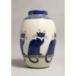 AN ART DECO DESIGN VASE with blue cats.