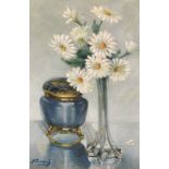 Raymond Tassoul (b. 1887) Belgian, A still life of daisies in a tall glass vase, oil on canvas,