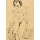 Sydney d'Horne Shepherd, A study of a standing female nude, ink and wash, signed, 10" x 7".