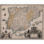 Hispaniae et Portugalliae Regna per Carolum Allard, an antique hand coloured map, 17.75" x 22".