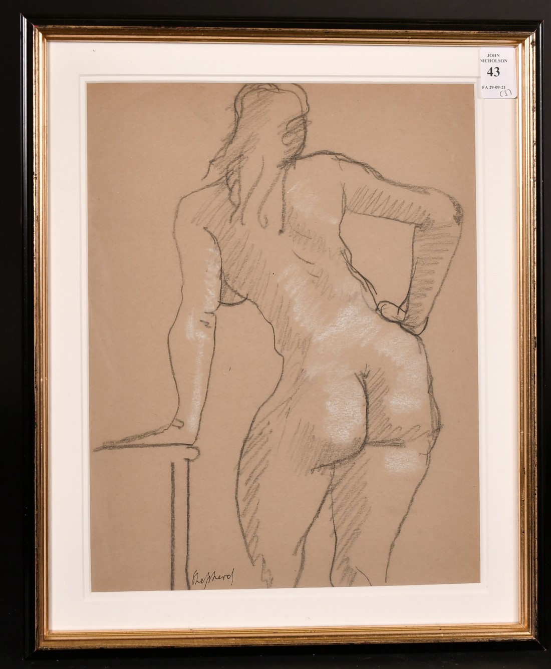 Sydney d'Horne Shepherd, A charcoal and chalk study of a standing female figure, signed in pencil, - Image 2 of 5