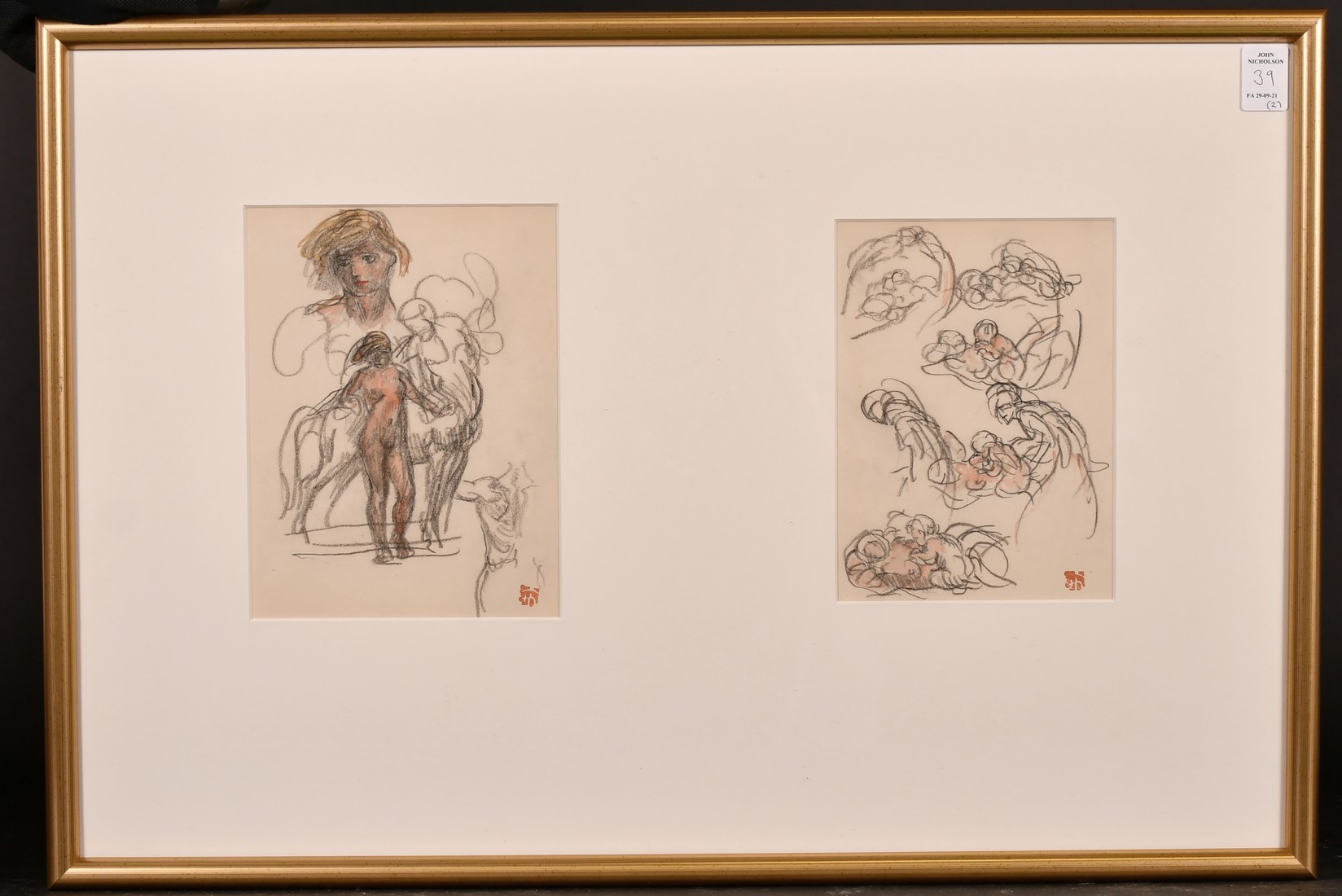 Early 20th Century, A set of four sketches of various scenes, all signed with an ink stamp, framed - Image 4 of 4
