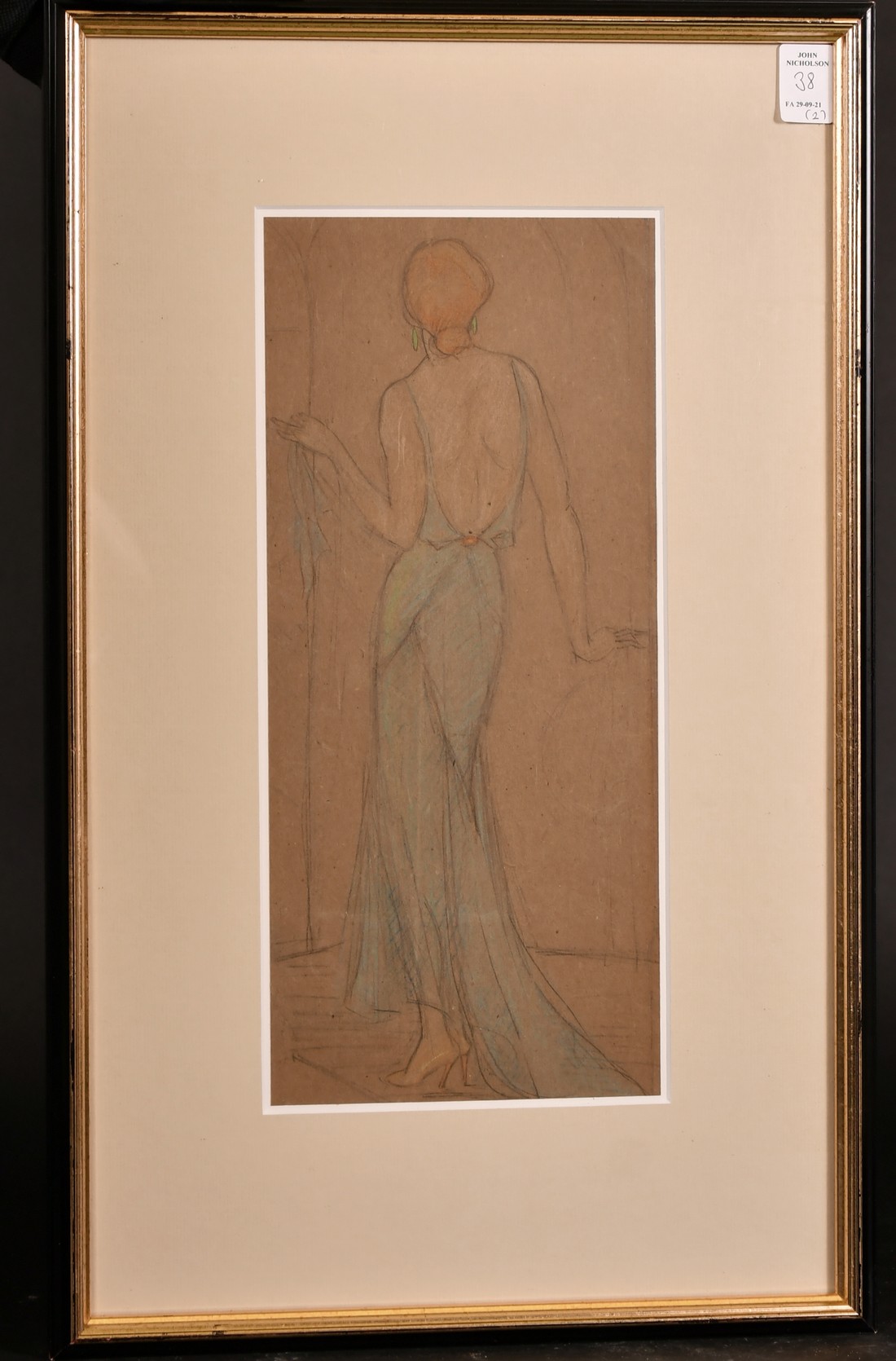 Early 20th Century, A sketch of an elegant young lady, pastel, 14" x 4", with another similar by the - Image 2 of 5