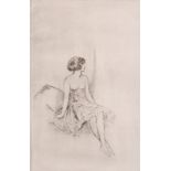 An etching of a female nude, indistinctly signed in the plate, 6.5" x 2", along with a similar