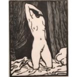 Karl Thylmann, a woodcut of a kneeling female nude, signed in pencil and inscribed 'A.TH', 8" x 6".