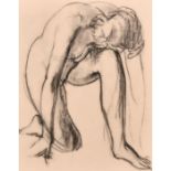 Attributed to William Dennis Dring, A study of a kneeling nude figure, charcoal, 9.5" x 8".