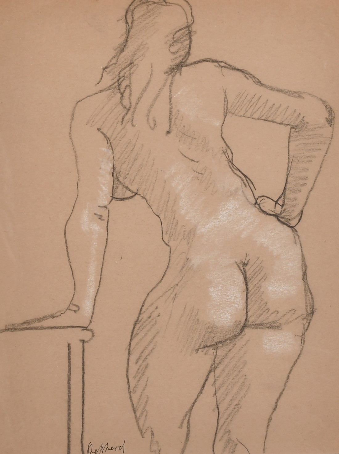 Sydney d'Horne Shepherd, A charcoal and chalk study of a standing female figure, signed in pencil,