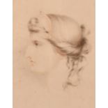 Circle of Giovanni Battista Cipriani, A head study of a classical female, ink and wash, 7.5" x 6".