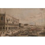 A group of three antique etchings of Continental views, and another of an Old Master scene (4).