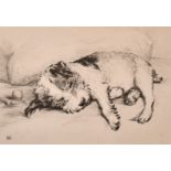 Lucy Dawson (1875-1954) British, Sleeping puppy 'Played Out', etching, signed in pencil, 7" x 10".