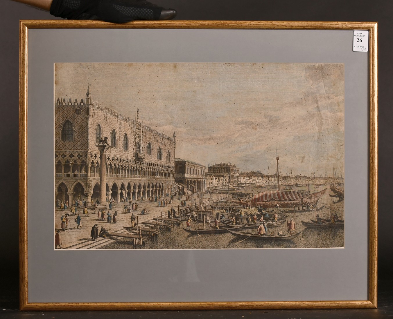 A group of three antique etchings of Continental views, and another of an Old Master scene (4). - Image 2 of 5