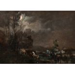 Attributed to George Boyle, Cows in a moonlit landscape, oil on board, 7.5" x 9.5".