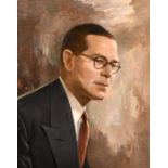 Mid-20th Century, A head and shoulders portrait of a man wearing glasses, oil on canvas, 20" x 16".