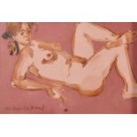 Alison Milner-Gulland, A study of a reclining nude, mixed media, signed, 8" x 12".