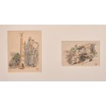 Early 20th Century, A set of four sketches of various scenes, all signed with an ink stamp, framed