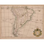 South America map Amerique Meridionale Le Rouge, Circa 1756, hand coloured, 9" x 11".