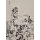 Tom Coates, 'The Bathers', A study of two figures washing, charcoal and chalk, signed with monogram,