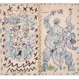 After Picasso, a lithograph taken from publication 8.5" x 9", and a Matisse print of a bull,