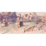 Hippolyte Lety (1878-1959) French, A pair of watercolour and pencil sketches of river scenes, one