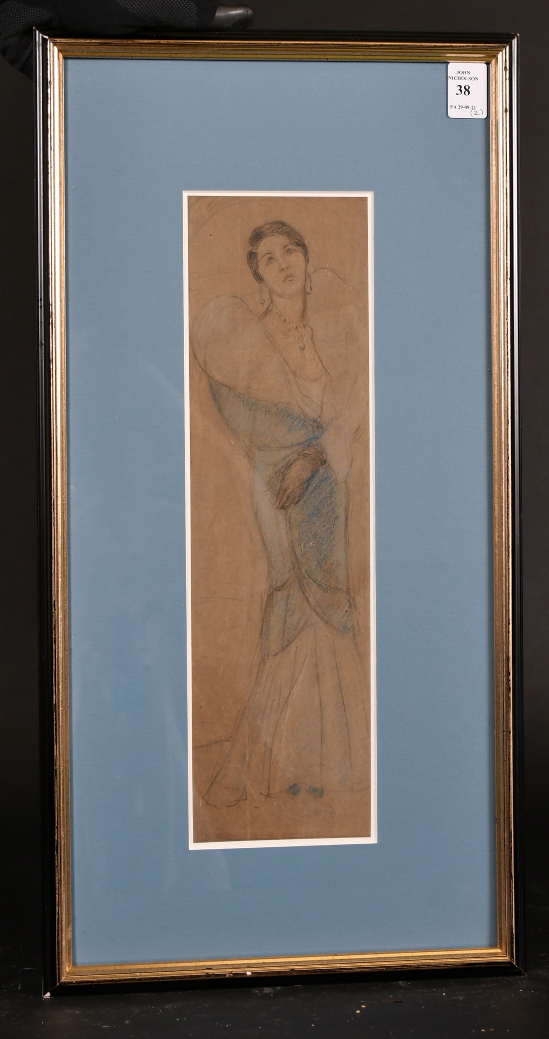 Early 20th Century, A sketch of an elegant young lady, pastel, 14" x 4", with another similar by the - Image 4 of 5