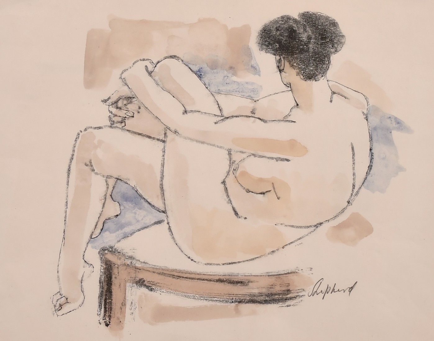 Sydney d'Horne Shepherd, A mixed media study of a seated female nude, signed in pencil, 10.5" x 13.