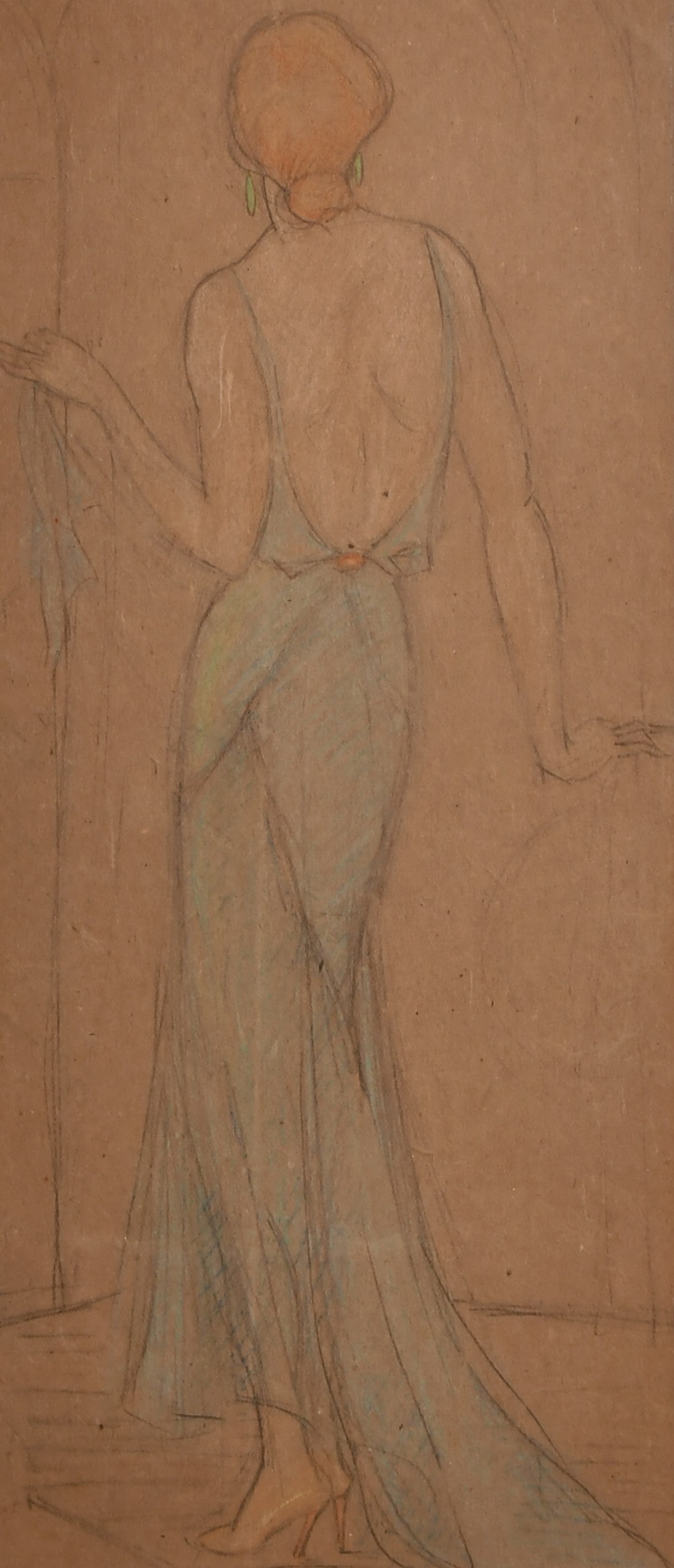 Early 20th Century, A sketch of an elegant young lady, pastel, 14" x 4", with another similar by the