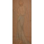 Early 20th Century, A sketch of an elegant young lady, pastel, 14" x 4", with another similar by the