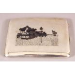 A FINE IRAQI NIELLO SILVER CIGARETTE CASE, both sides engraved with boating scene, signed to the