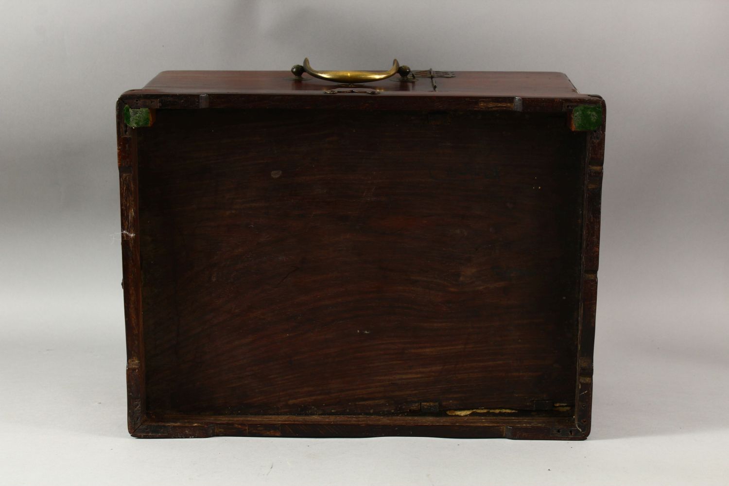 A LARGE CHINESE POSSIBLY ZITAN WOOD COSMETIC BOX, comprising a hinged rising mirror, six drawers and - Image 9 of 9